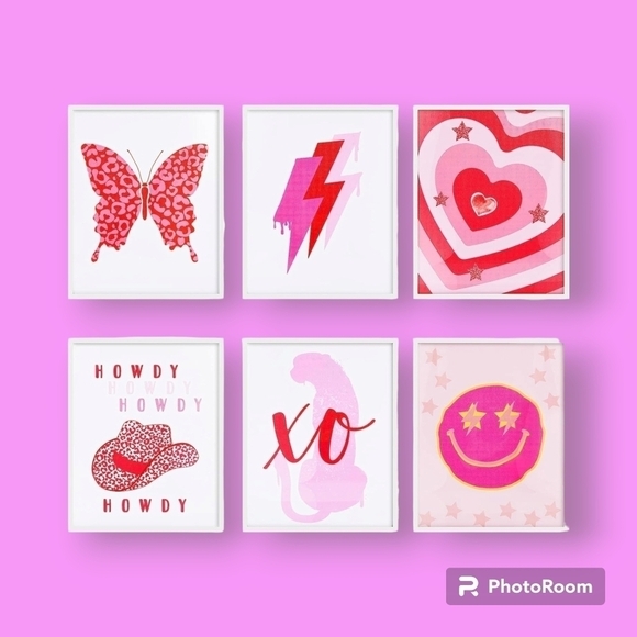 Pink Barbiecore Aesthetic 8x10 Wall Art Prints Set of 6 - Picture 1 of 7